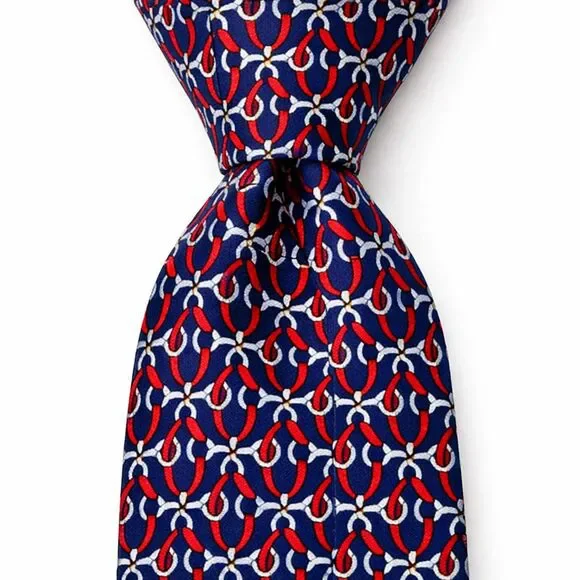 Vintage Burberry’s Silk Tie Navy Red Ring-Link Silk Necktie Luxury Accessory - Picture 1 of 9